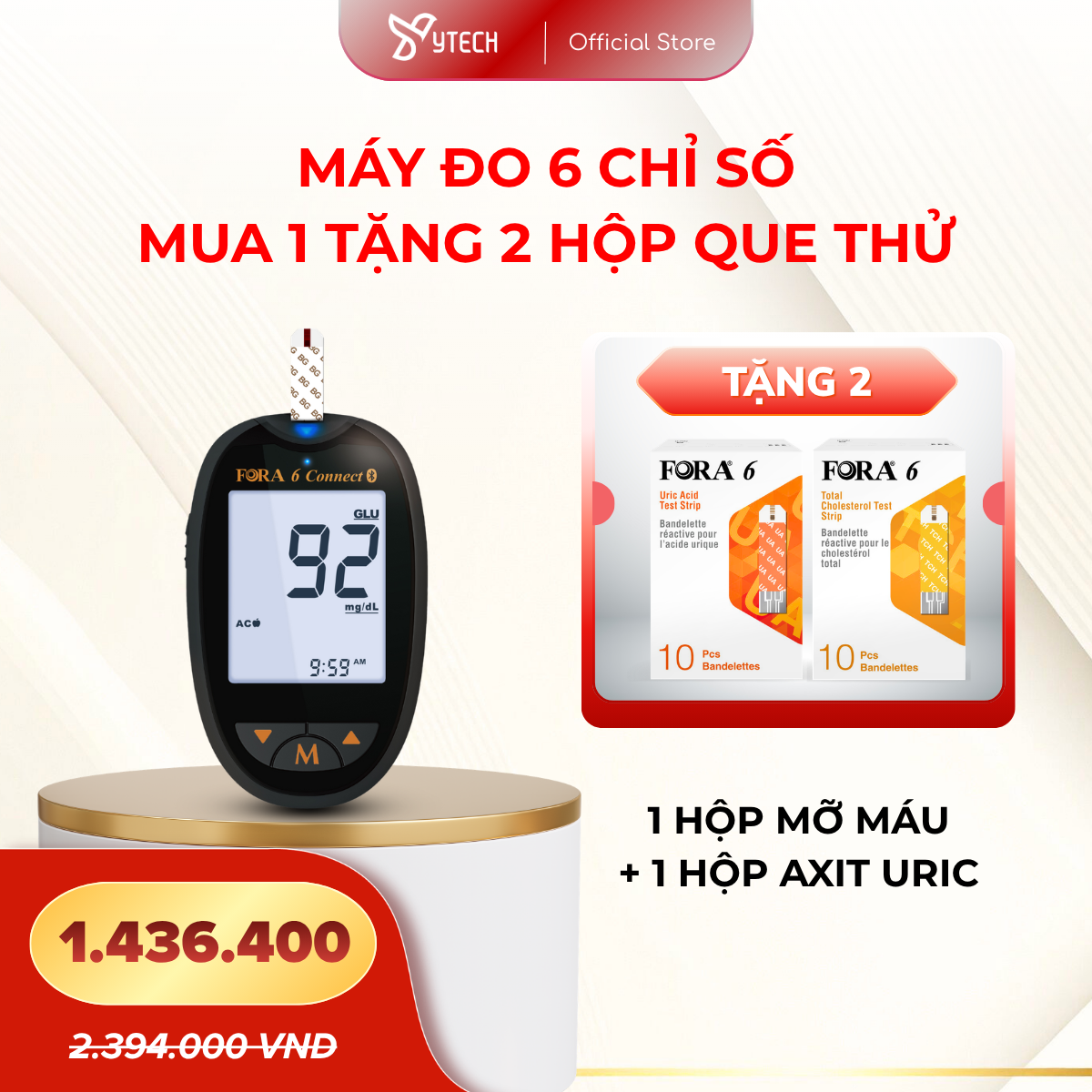 [YTECH] MUA 1 TẶNG 2 | Mua Máy Đo Đường Huyết, Đo 6 Chỉ Số Tặng 2 Hộp Que Thử