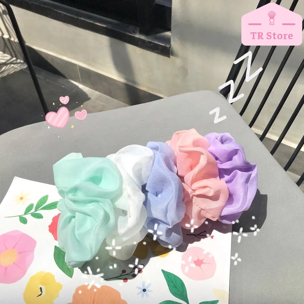 Scrunchies voan lụa gam màu Pastel dịu dàng buộc tóc