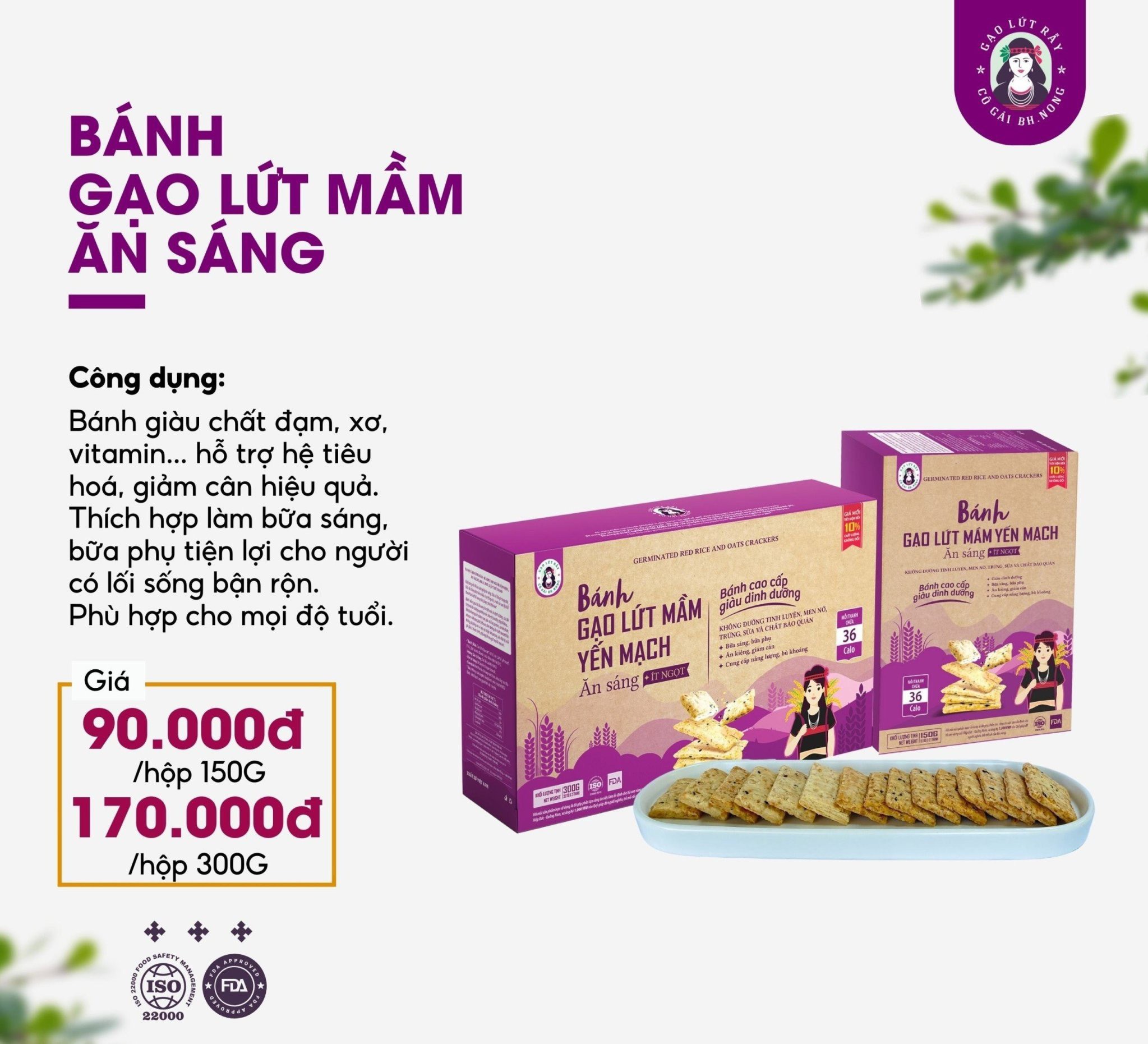 FREESHIP MAX - Bánh mầm gạo lứt rẫy yến mạch vị mè đen Bhnong, bánh gạo lứt Bhnong ăn kiêng, thực dưỡng, ăn chay, healthy, thuần tự nhiên phù hợp cho mọi lứa tuổi, bánh ăn sáng - Tâm An Gạo Lứt Rẫy Bh.nong