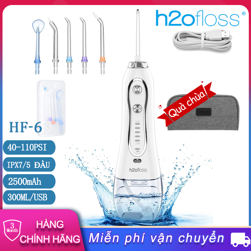 Máy tăm nước cầm tay với 5 đầu vòi có thể tháo rời 5 chế độ dùng tới 15-30 ngày dung tích 300ml H2ofloss  - INTL