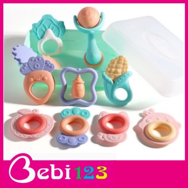 Bộ Lục lạc gặm nướu 15 chi tiết kèm hộp xinh xắn cho bé