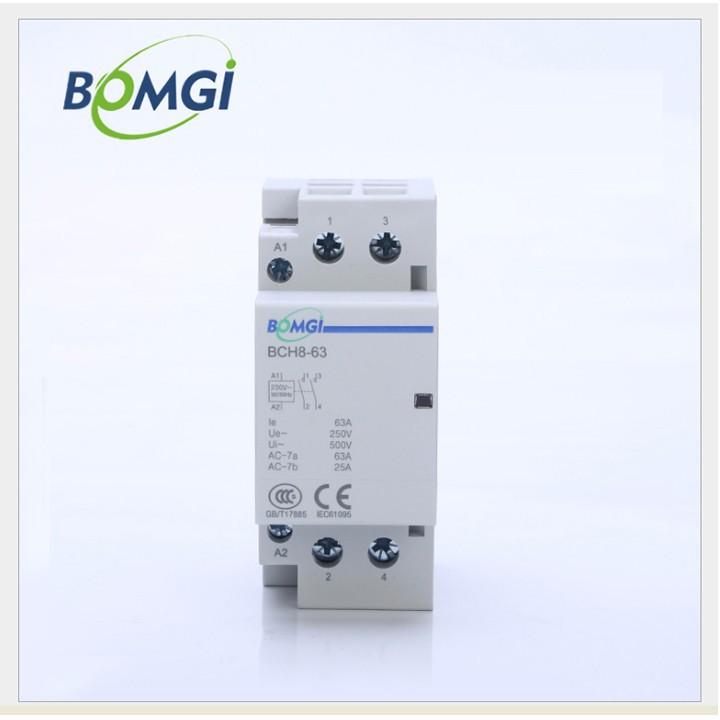 Khởi động từ contactor 63A BCH8-63A BOMGI, dùng để lắp dùng công tắc hẹn giờ, công tắc điều khiển từ xa, công tắc wifi, ổ cắm hẹn giờ
