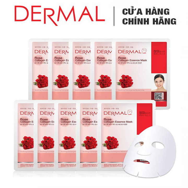 Mặt nạ dermal tinh chất hoa hồng làm dịu da rose collagen essence mask 23g - 10 miếng