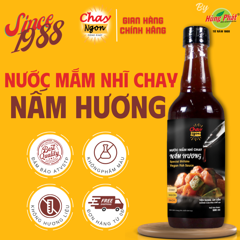 Nước mắm nhĩ chay ngon nấm hương sánh quyện đậm đà chai 500ml - thương hiệu hùng phát