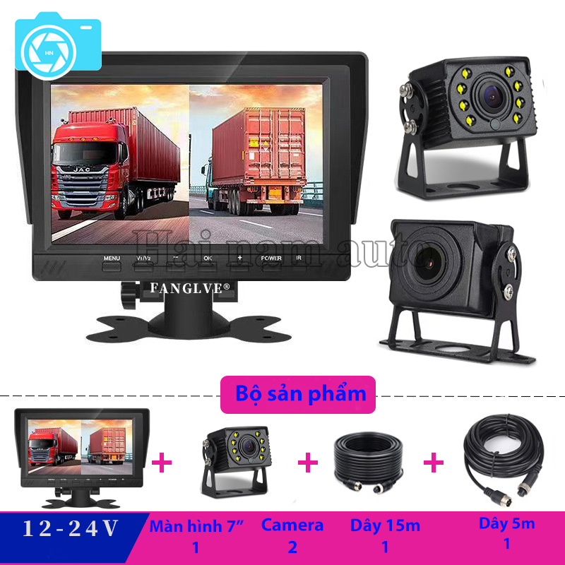 Bộ camera hành trình xe tải, màn hình 7 inch AHD, camera AHD độ phân giải 720P, dùng điện 12-24V HN01