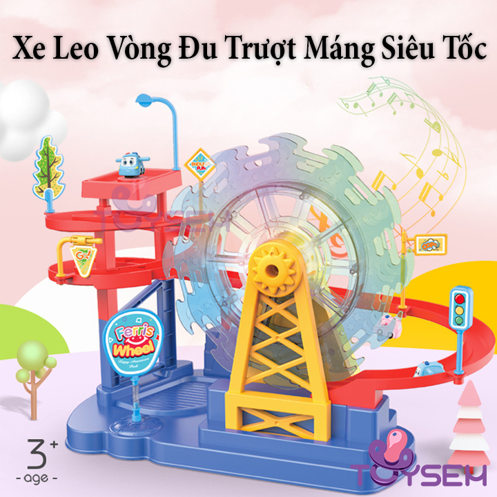 Đồ chơi đường ray tàu lượn có đèn và nhạc cho bé - Đồ chơi lắp ráp xe máng trượt - Quà tặng sinh nhật cho bé trai, bé gái cute