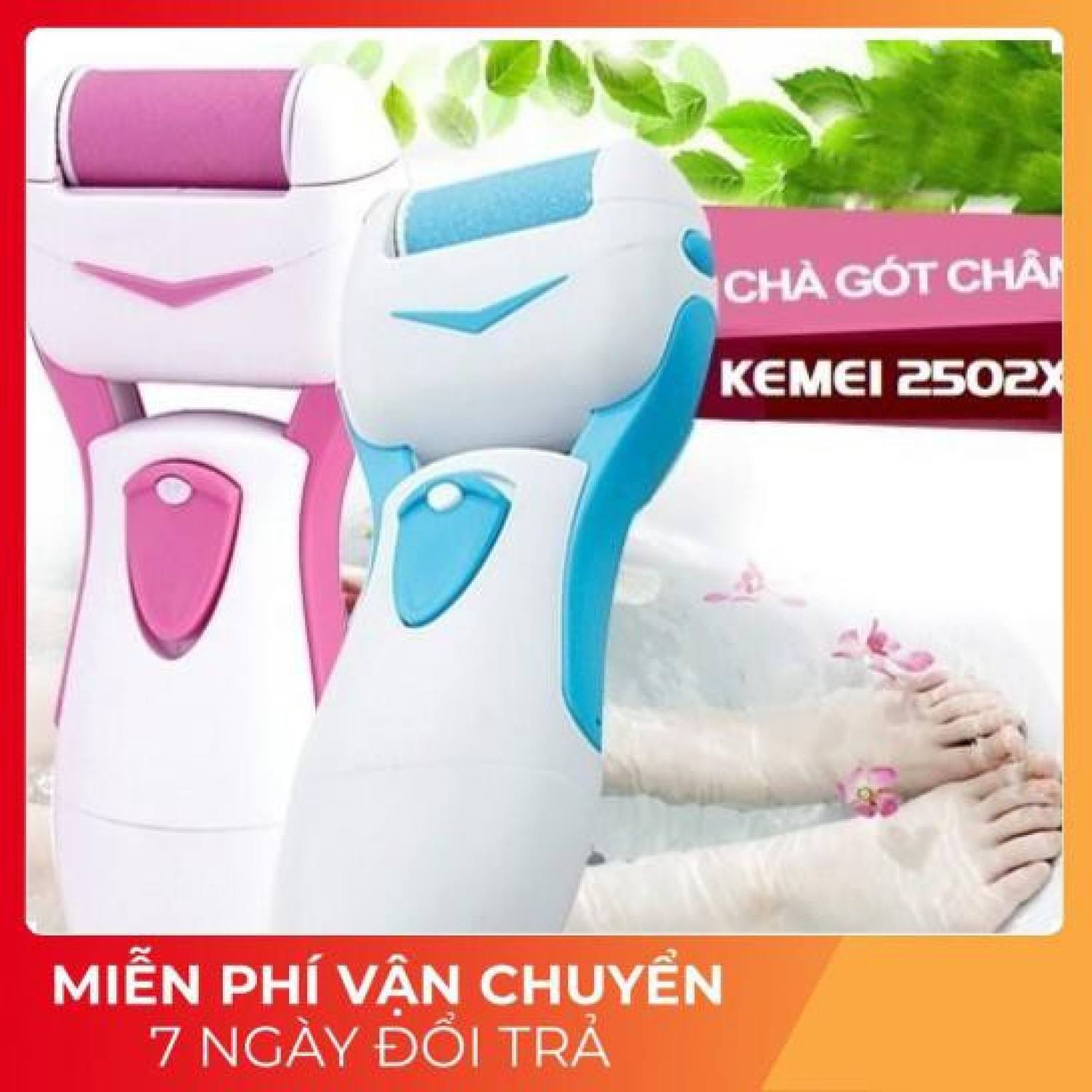 Tẩy chai gót chân, Máy chà gót chân tẩy tế bào chết Kemei - Tặng thêm 2 cục chà bảo hành 1 đổi 1
