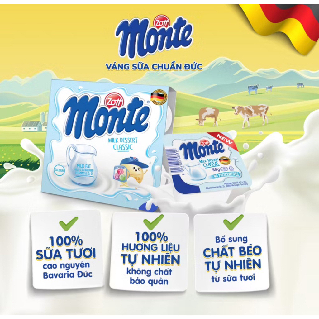 Zott Monte Classic Milk Whey Imported from Germany (55g Blister Pack X 4 Jars) Is Rich in Calcium, No Preservatives