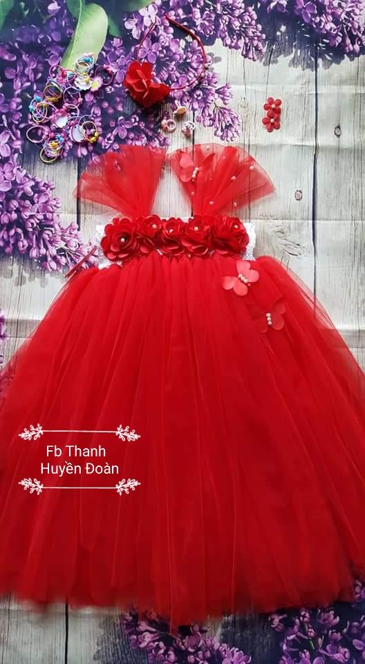 Váy Tutu công chúa Màu đỏ hoa to