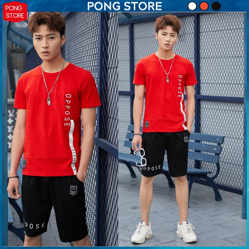 [HCM]Đồ Bộ Thể Thao Nam Kiểu In Chữ OPPOSE Sọc Ngang PONGSTORE –Set Đồ Nam Chất Liệu Thun Mè Thoáng Mát Có Nhiều Màu Áo Thun Nam Tay Ngắn Forrm Rộng 20KG 50KG 70KG Siêu Rẻ