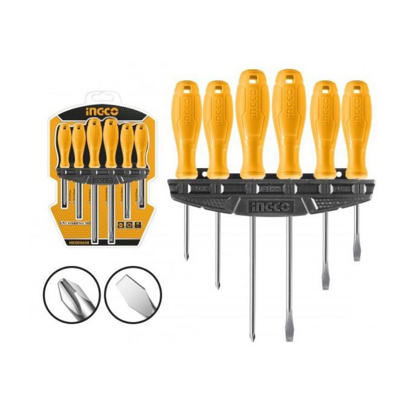 Bộ 6 tuốc nơ vít bake và dẹp có nam châm ingco hksd0658