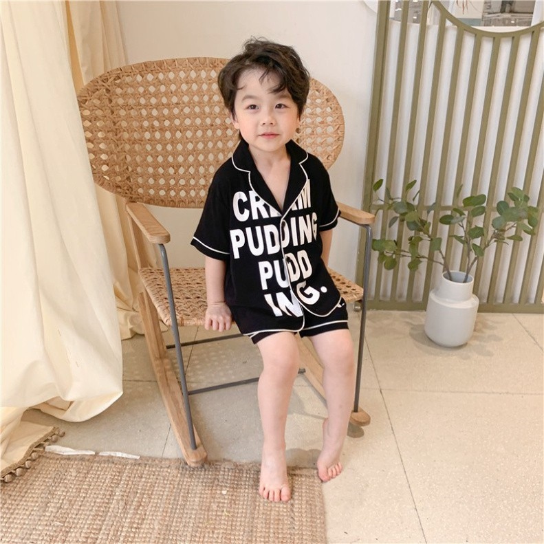 Pijama Cộc Tay Cho Bé Chất Lụa Cao Cấp In Chữ Cực Cute SÂU SHOP Đồ Ngủ Lụa Cộc Tay Trẻ Em Từ 6-27Kg