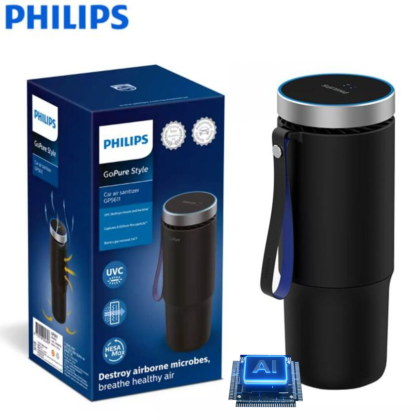 Máy khử mùi, lọc không khí ô tô dạng cốc thương hiệu hà lan philips gp5601, bộ lọc hesamax và sanifiler plus - bảo hành 12 tháng