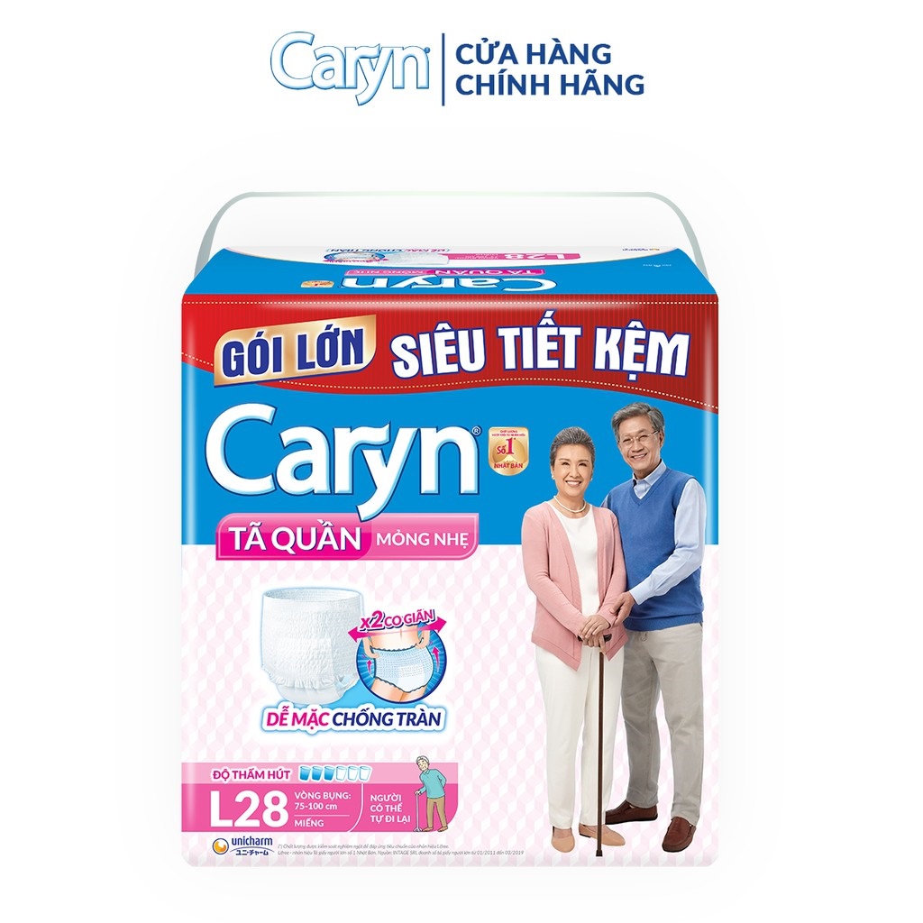 Bỉm người lớn CARYN siêu mỏng nhẹ dạng quần, tã người già chống tràn mềm mại di chuyển tiện lợi size M/L gói siêu lớn
