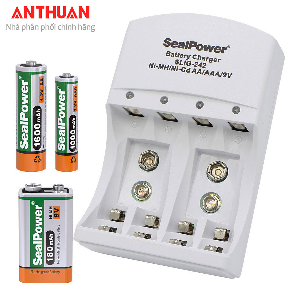 Máy sạc pin tiểu, pin đũa, 9V AA/AAA, 2A/3A SealPower SLIG-242, sạc 6 kênh độc lập đa năng(chính hãng).