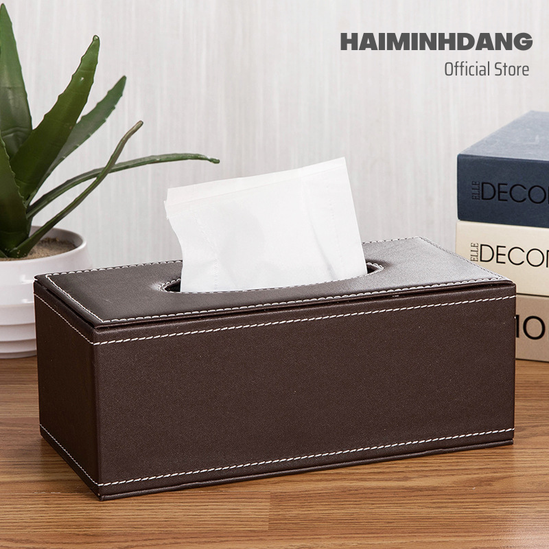 Hộp đựng giấy ăn bọc da cao cấp hình chữ nhật, Hộp đựng khăn giấy ăn để bàn sang trọng, tiện lợi