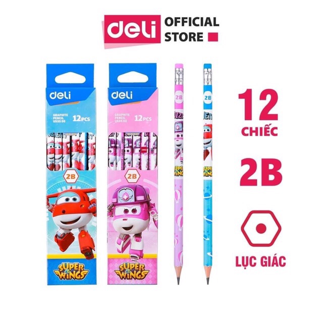 Bút chì học sinh DELI kèm tẩy nghộ nghĩnh - 12 chiếc/hộp EU53500