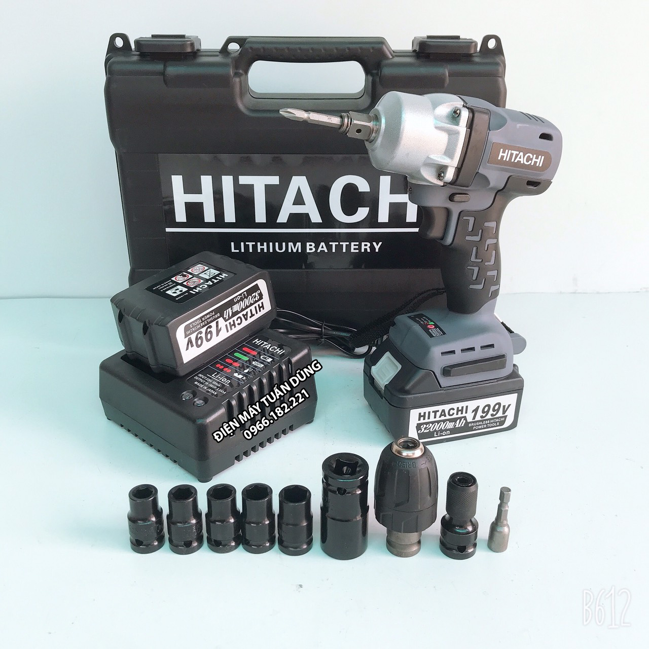 Máy siết bulong pin không chổi than 199V Hitachi pin khủng 10 cell TẶNG BỘ PHỤ KIỆN 10N + 5KHẨU Model 2021