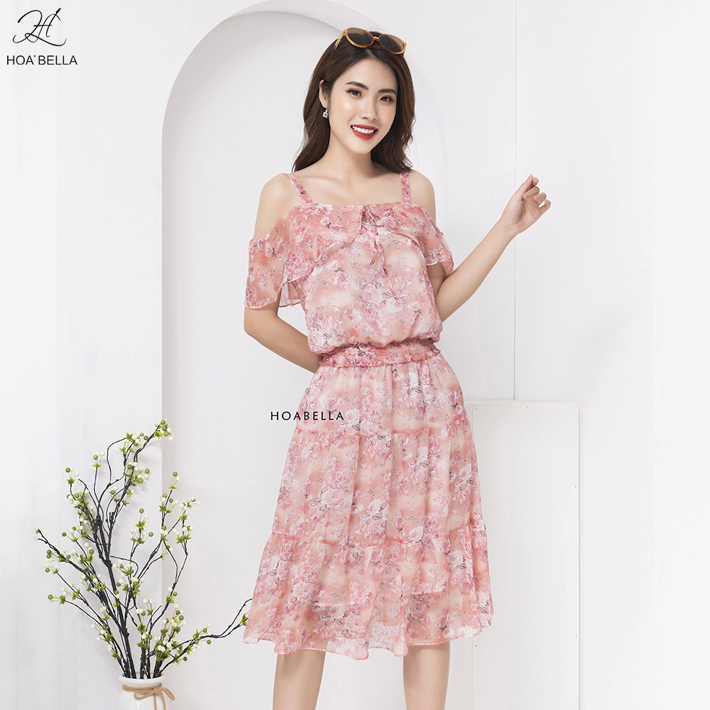 Set váy đầm hai dây hoabella chất voan hoa cao cấp