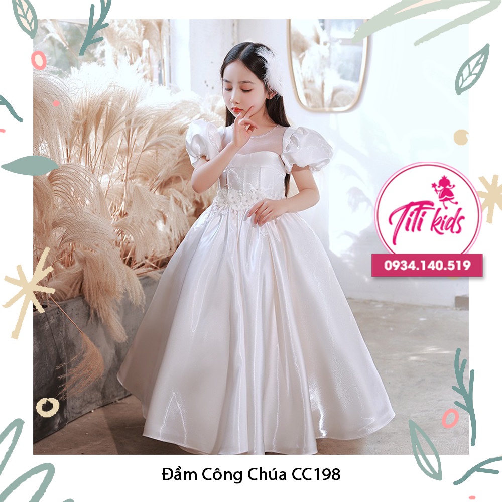 Váy đầm công chúa cho bé cao cấp trắng ngọc trai - cc198