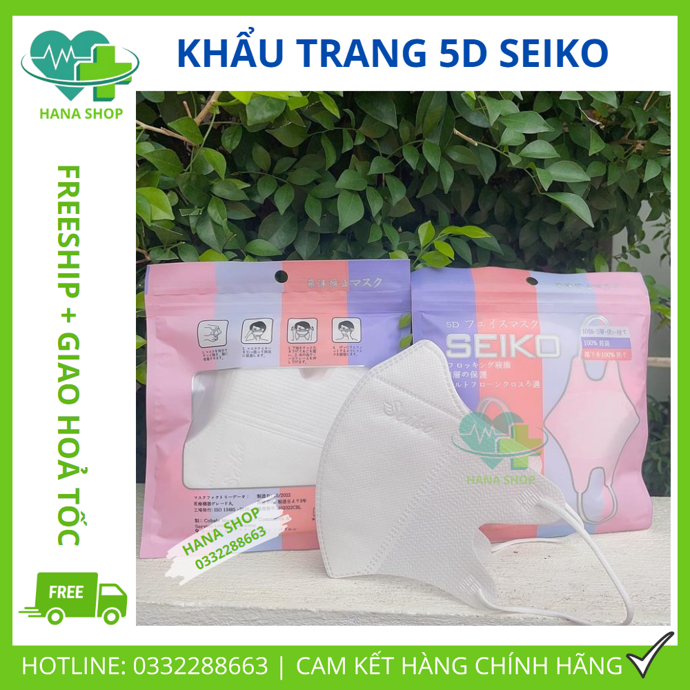 Set 100 Cái Khẩu Trang 5D Mask SEIKO Chính Hãng Đựng Túi Zip Tiêu Chuẩn, 3 Lớp Kháng Khuẩn