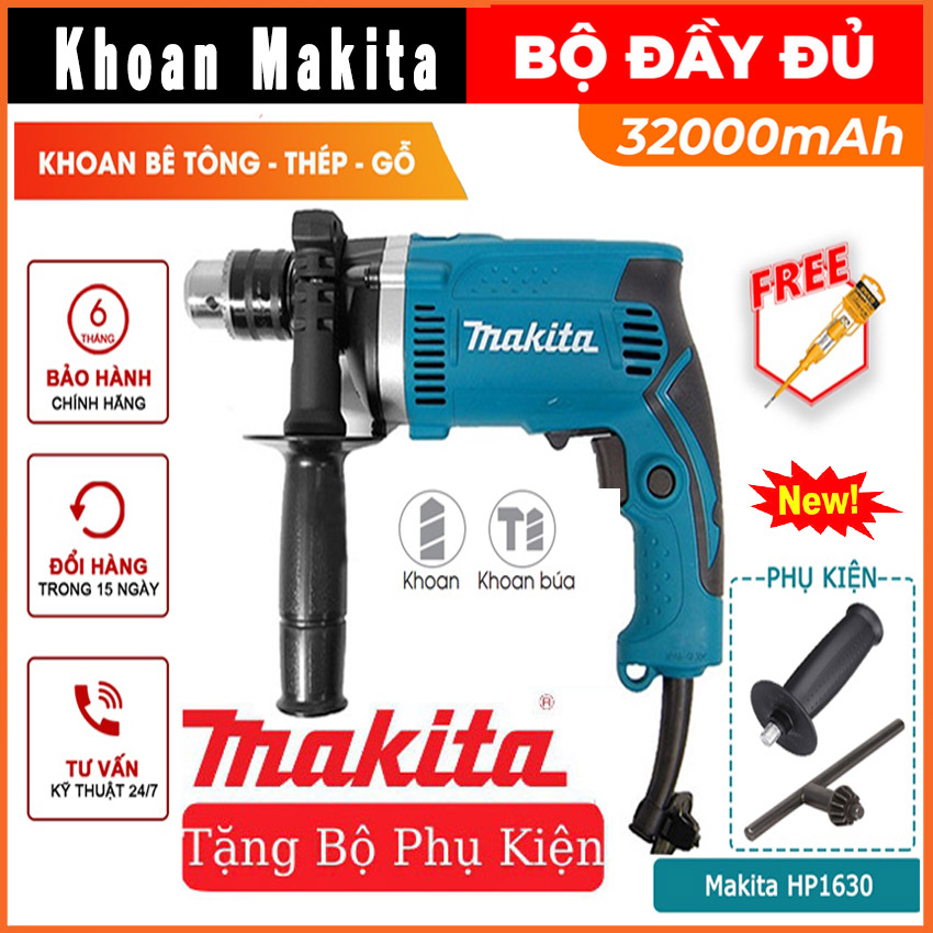 Mua Máy khoan cầm tay chính hang Máy khoan điện MAKITA HP 1630 có khoan búa Khoan tường Máy đục Bê tông Lõi đồng 100% Công suất lớn 1200W mạnh mẽ bền bỉ dùng để khoan tường khoan kim loại khoan gỗ sắt thép