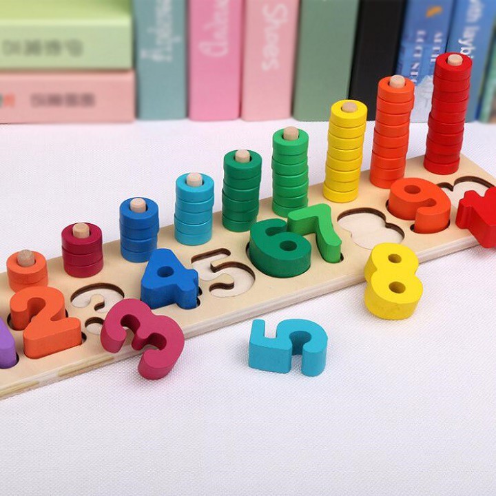 Bộ học đếm số và xếp hình khối kèm cột tính thả vòng tròn bậc thang giúp phát triển trí tuệ