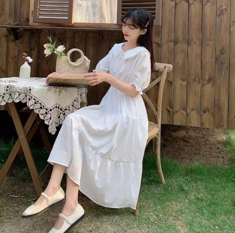 Set váy đầm nữ dáng xòe phối cổ sen siêu nữ tính, váy trắng nữ thanh lịch nhẹ nhàng [ VÁY CỔ SEN]