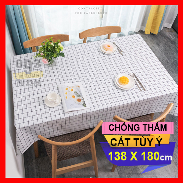 [HCM]Khăn Trải Bàn Khăn Lót Chén Dĩa Kẻ Caro 180x138 cm PEVA