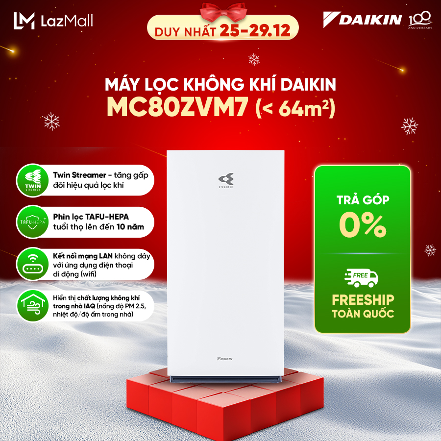 [MIỄN PHÍ SHIP] Máy lọc không khí cao cấp Daikin MC80ZVM7 - Điều khiển app - Twin Streamer - Diện tích sử dụng 64m²