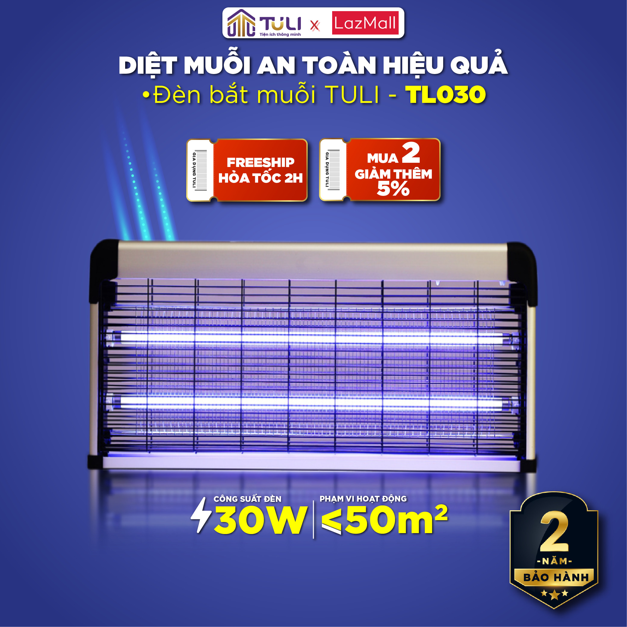 Đèn bắt muỗi TULI TL030, Công Suất 30W, Bẫy muỗi diệt côn trùng thông minh, Hiệu quả Không độc hại, BH 24 Tháng