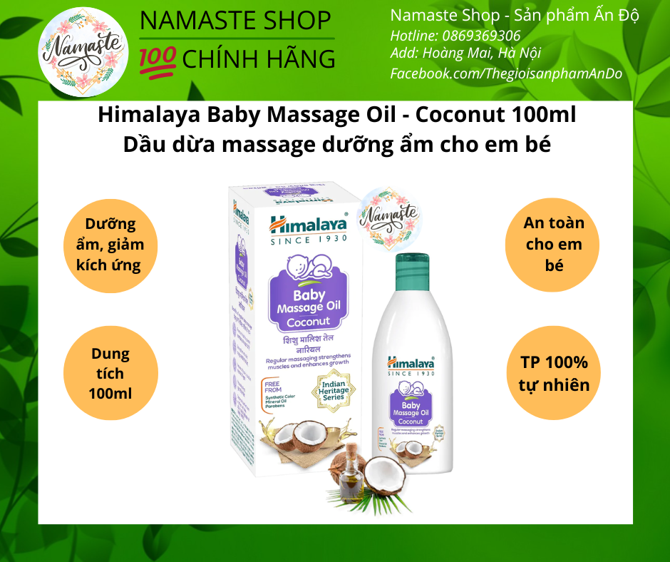 Dầu massage dưỡng ẩm, chăm sóc da cho bé Himalaya Baby Massage Oil Coconut 100ml
