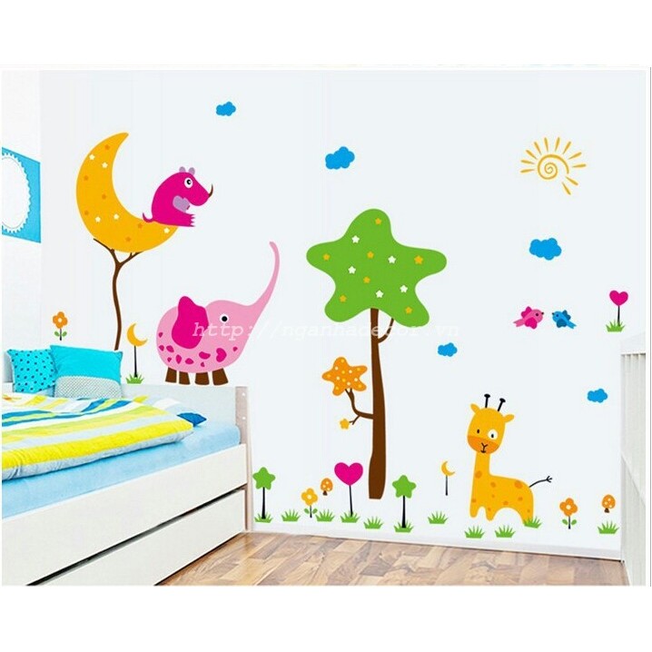 Decal dán tường vườn thú trăng sao