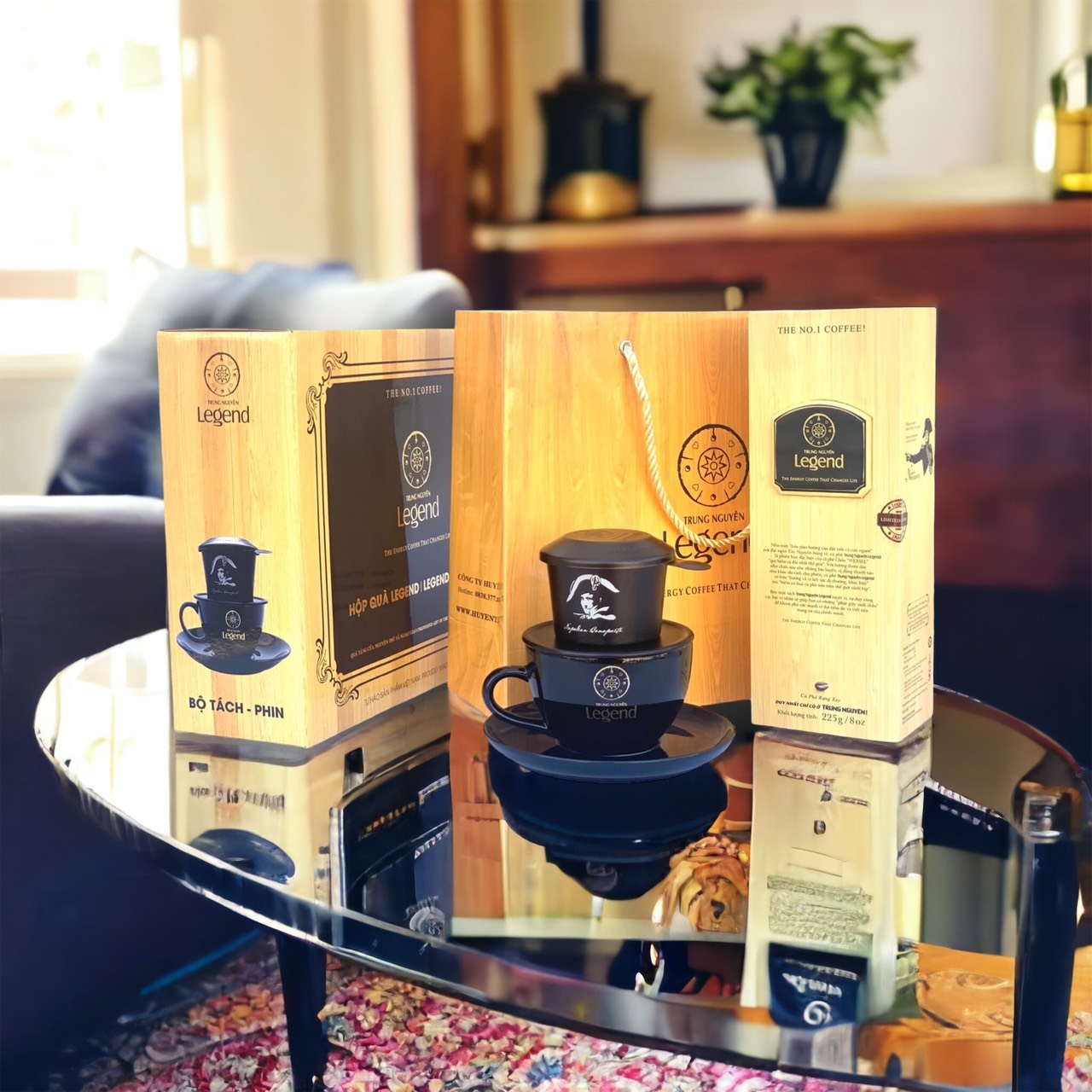 Hộp Quà Legend Trung Nguyên( Combo gồm Bộ Tách, Cafe Legend, Phin Nhôm Đen Trung Nguyên)