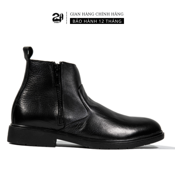 Giày nam Boots cổ lửng phối thun da bò nguyên tấm SHOES 2H size 38-43, Đen 2H-19