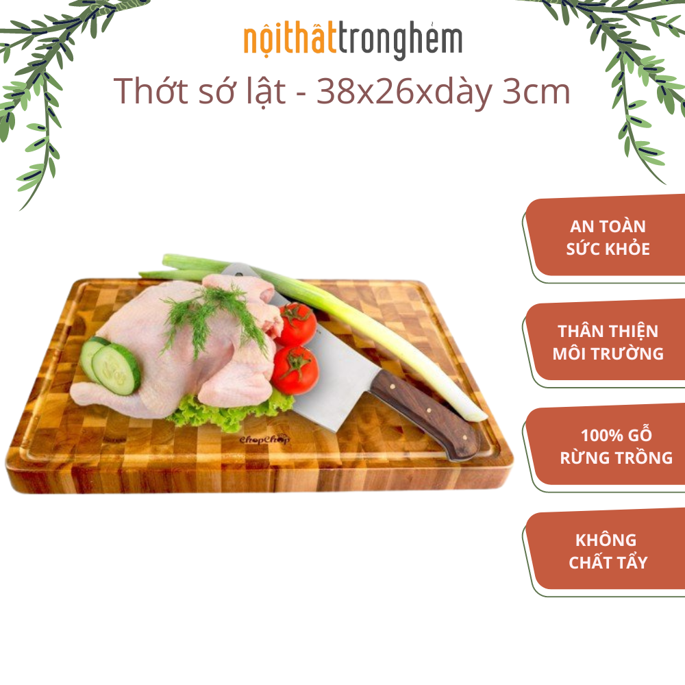 15054 | Thớt gỗ Sớ Lật xuất khẩu dày 3cm chữ nhật bền đẹp an toàn