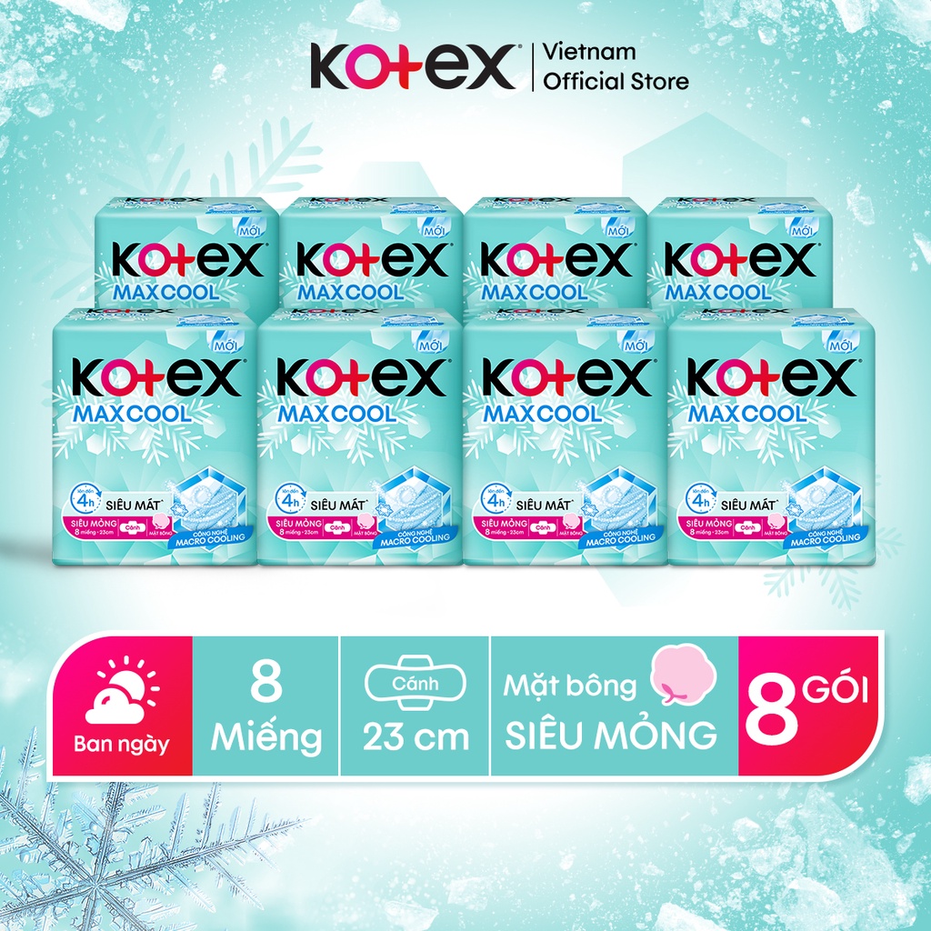 Combo 8 Gói BVS Kotex Thảo dược Cool (MAXCOOL)  dịu mát SMC 23cm - Mỗi Gói 8 Miếng - HSD Luôn Mới