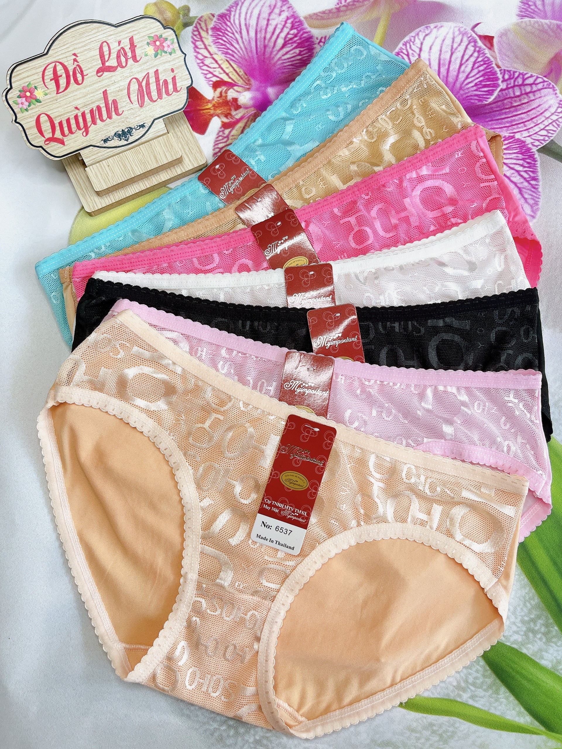 Combo 10 Quần Lót Nữ Thông Hơi Gấm Phối Hoạ Tiết Chữ Cao Cấp Co Giản Đàn Hồi Tốt Size : 70 - 85 Kg [6537]- Đồ Lót Quỳnh Nhi