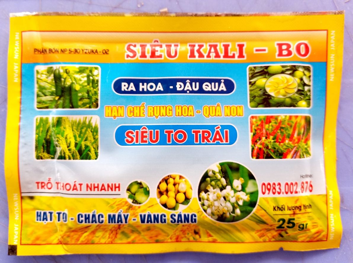 Phân bón siêu kali bo kích thích ra hoa đồng loạt,tăng đậu quả, chống rụng trái 25gr