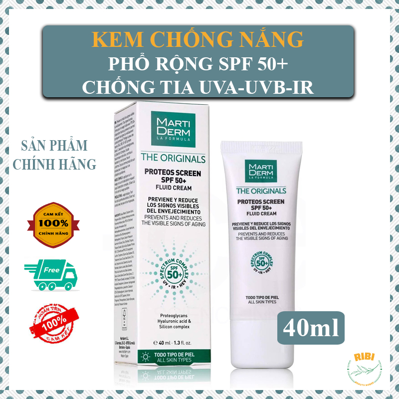 [HCM]{CHÍNH HÃNG} Kem Chống Nắng Martiderm Phổ Rộng Toàn Diện Ngừa Lão Hóa Phòng Chống Nám Quay Lại - MartiDerm The Originals Proteos Screen SPF50+ Fluid Cream 40ml