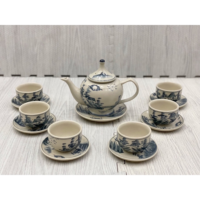 Bộ trà men rạn vẽ tay hoạ tiết sơn thuỷ 500ml ấm chén trà sứ cao cấp bát tràng