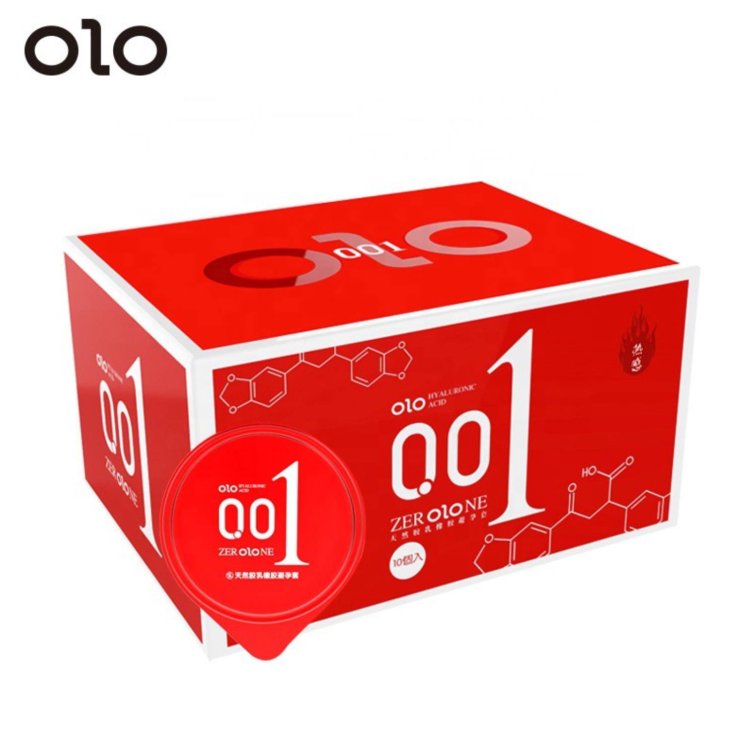 Bao cao su olo 001 đỏ siêu mỏng, nhiều ɡel, truyền ấm nồng nhiệt hộp 10 bao