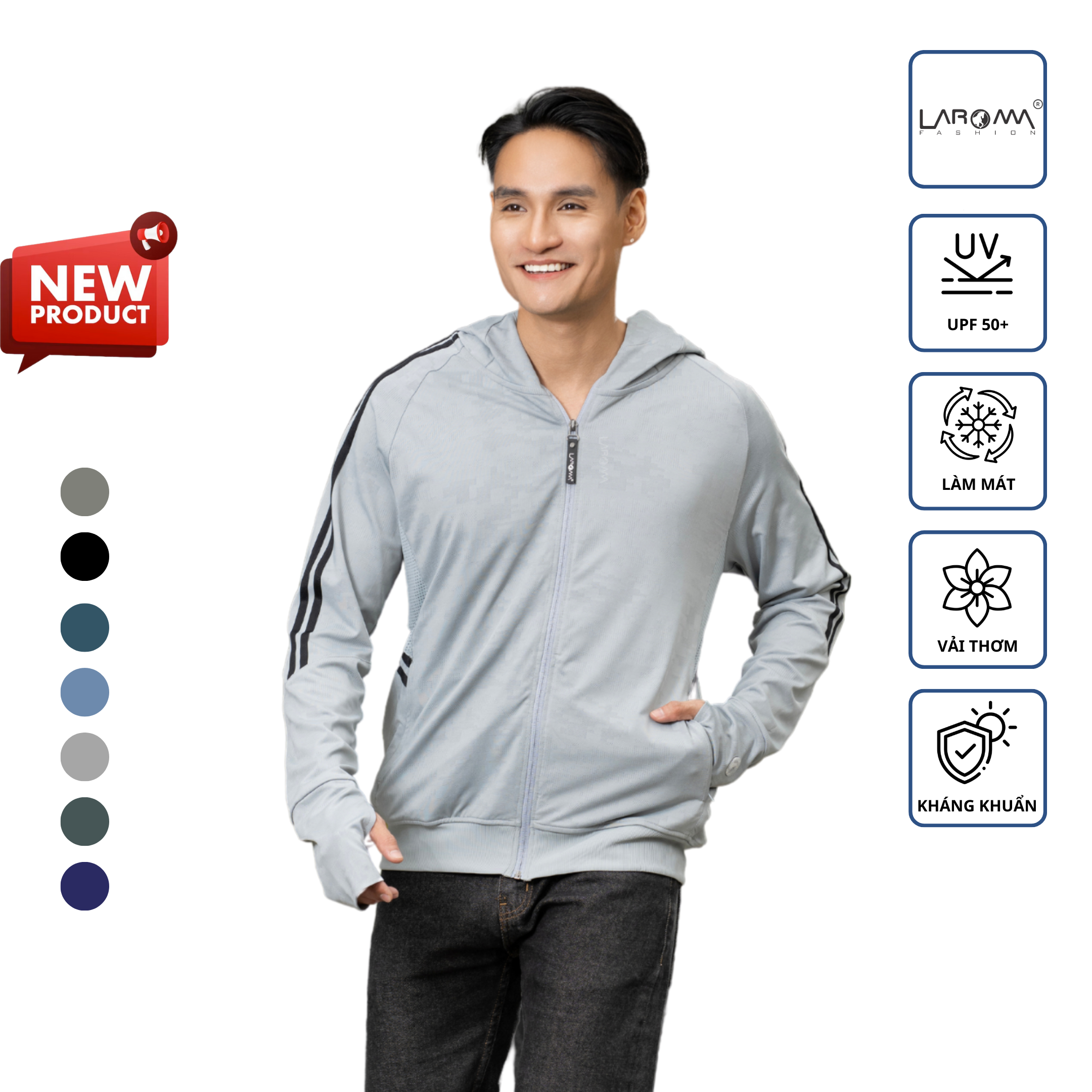 Áo chống nắng nam 2 lớp dệt laroma | upf50+ | vải thơm | làm mát | thời trang | đa dụng