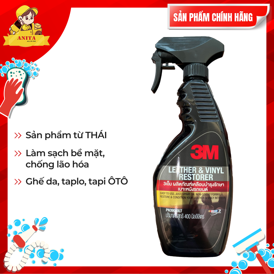 Chai xịt chăm sóc da, vệ sinh nội thất ô tô, taplo , tappi - 3m 39040lt - hàng thái lan