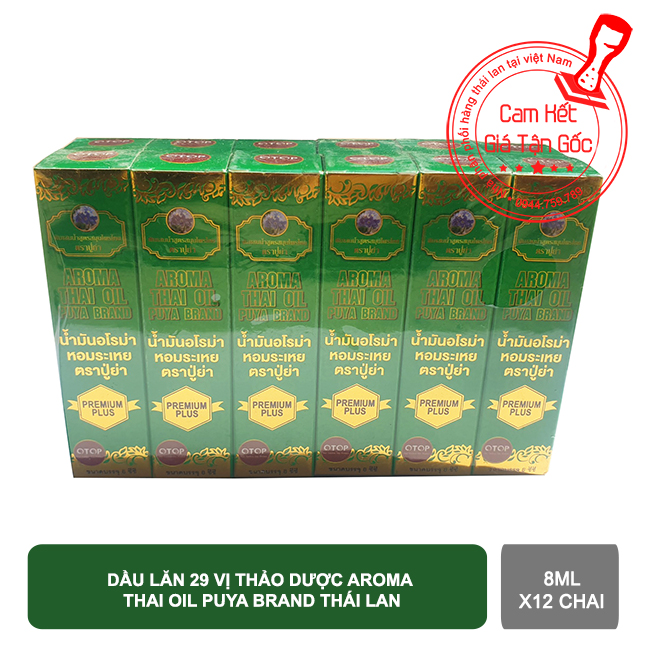 Combo 12 chai dầu lăn 29 vị thảo dược aroma thai oil puya brand thái lan