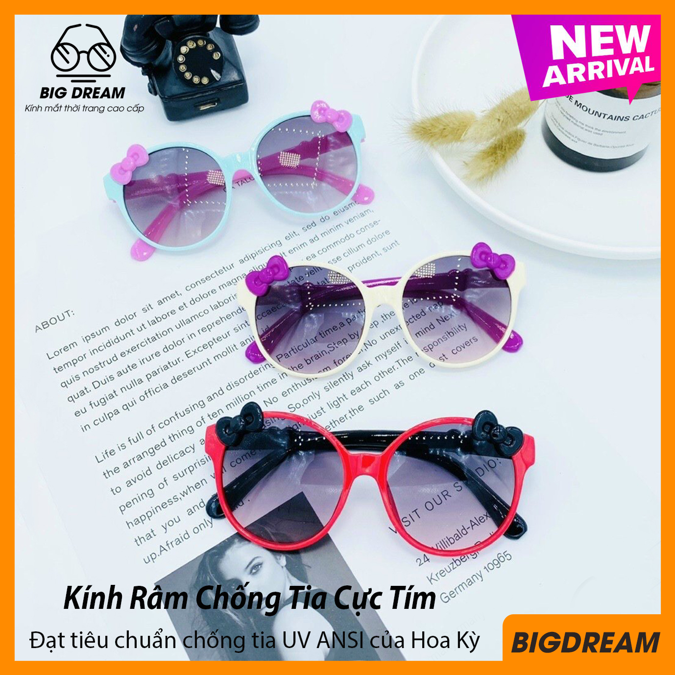 Kính mát cao cấp chống tia UV dành cho bé gái siêu dễ thương BD6177 - Kính râm thời trang cho trẻ từ 1 tới 6 tuổi - Tặng kèm túi đựng + Khăn lau