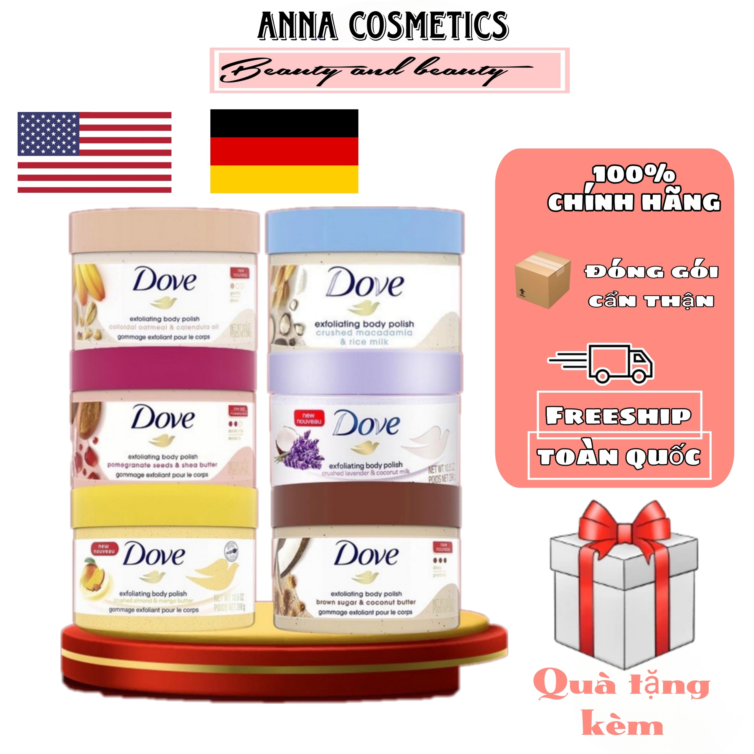 Tẩy da chết toàn thân dove exfoliating body polish 298g