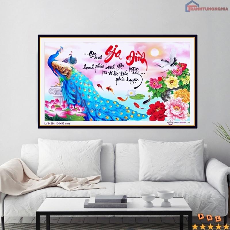 Tranh đính đá, tranh thêu chữ thập công gia đình hạnh phúc