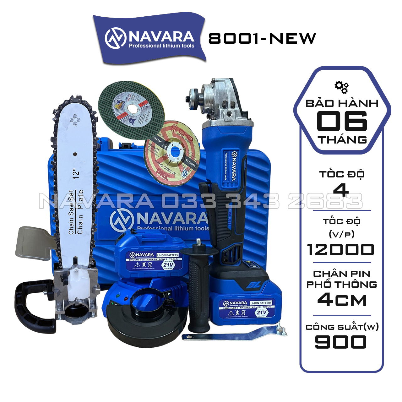 Máy mài pin Navara 8001 Tặng 1 bộ lưỡi cưa xích+Đá mài+Đá cắt Động cơ không chổi than mạnh mẽ và bền bỉ