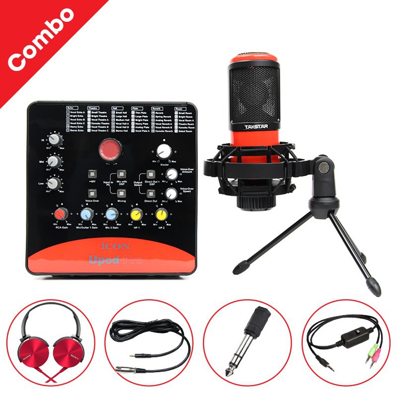 Bộ thu âm cao cấp chuyên nghiệp tại nhà hot nhat 2021 micro takstar pc-k320 + icon upod pro sound card - kết nối với nhạc cụ hát live karaoke online độ nhạy cao 72 hiệu ứng âm thanh màn hình l.e.d